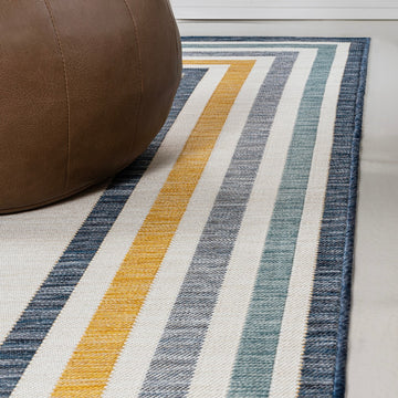 Pollux Classic Coastal Mitred Stripe Reversible Machine-Washable Indoor/Outdoor Area Rug